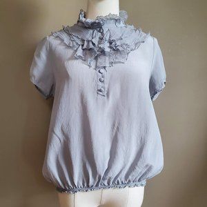 BCBG MaxAzria Silk Ruffle Blouse Large